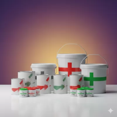 Berbagai macam dan ukuran kemasan cat